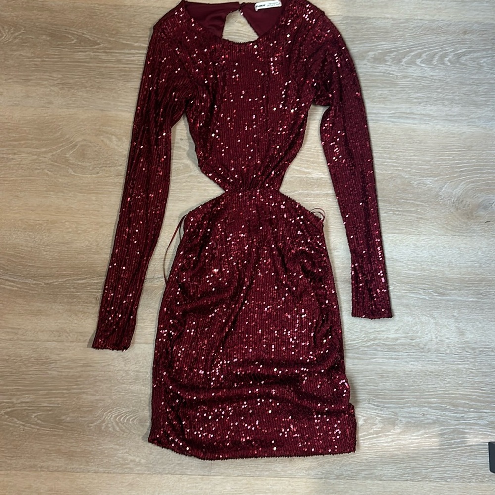 Open back sequin red mini dress